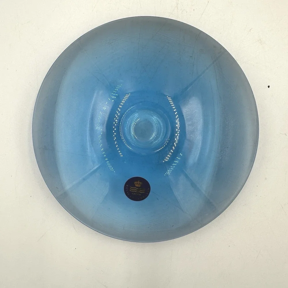 Rare Royal Copenhagen Blue Crystal Taper Candle Holder Danish Modern‎ Art Glass